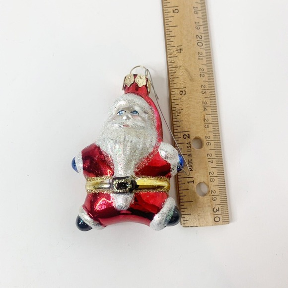Star Shaped Santa Christmas Glitter Glass Ornament Tree 3 Inch - Picture 4 of 5